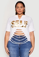 Womens Plus Size Foil Screen Self Graphic Tee, White, Size 3X