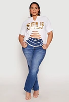Womens Plus Size Foil Screen Self Graphic Tee, White, Size 2X