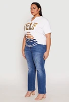 Womens Plus Size Foil Screen Self Graphic Tee, White, Size 2X