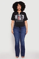 Womens Plus Size Slashed London Graphic Knot Front Tee, Black, Size 3X