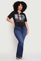 Womens Plus Size Slashed London Graphic Knot Front Tee, Black, Size 3X