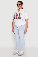 Womens Plus Size Slashed London Graphic Knot Front Tee, White, Size 3X