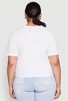 Womens Plus Size Slashed London Graphic Knot Front Tee, White, Size 1X