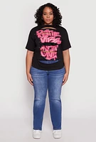 Womens Plus Positive Vibes Only Slashed Graphic Tee, Black,