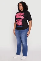 Womens Plus Positive Vibes Only Slashed Graphic Tee, Black,