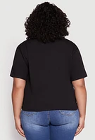 Womens Plus Positive Vibes Only Slashed Graphic Tee, Black,