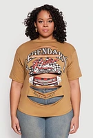 Womens Plus Size Slashed Legendary Rider Tee, Brown, Size 3X