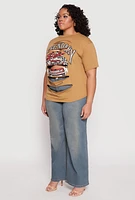 Womens Plus Size Slashed Legendary Rider Tee, Brown, Size 3X