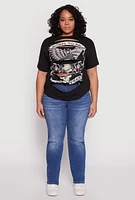 Womens Plus Size Slashed Born To Be Free Tee, Black, Size 2X
