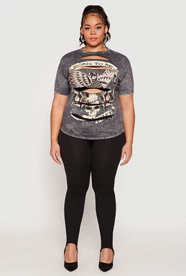 Womens Plus Size Slashed Born To Be Free Tee, Grey, Size 2X