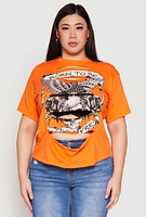 Womens Plus Size Slashed Born To Be Free Tee, Orange, Size 1X