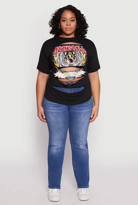 Womens Plus Slashed Rock And Roll World Tour Tee,