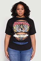 Womens Plus Slashed Rock And Roll World Tour Tee,