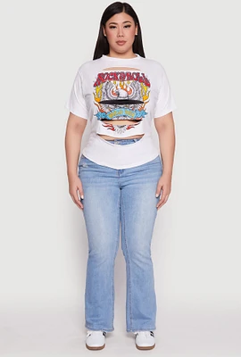 Womens Plus Size Slashed Rock And Roll World Tour Tee, White, Size 2X