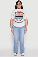 Womens Plus Size Slashed Rock And Roll World Tour Tee, White, Size 2X