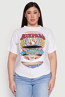 Womens Plus Size Slashed Rock And Roll World Tour Tee, White, Size 2X