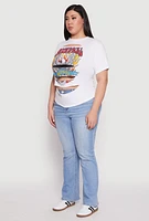 Womens Plus Size Slashed Rock And Roll World Tour Tee, White, Size 2X
