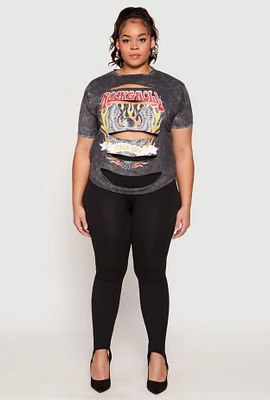 Womens Plus Size Slashed Rock And Roll World Tour Tee, Grey, Size 1X