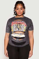 Womens Plus Size Slashed Rock And Roll World Tour Tee, Grey, Size 1X