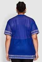 Womens Plus Size Rhinestone Varsity Stripe Mesh Jersey, Blue, Size 3X