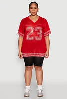 Womens Plus Size Rhinestone Varsity Stripe Mesh Jersey, Red, Size 3X