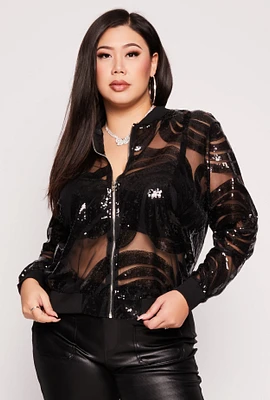 Womens Plus Sequin Patterned Mesh Jacket,