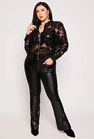 Womens Plus Size Sequin Patterned Mesh Jacket, Black, Size 2X