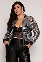 Womens Plus Size Sequin Patterned Mesh Jacket, Grey, Size 3X