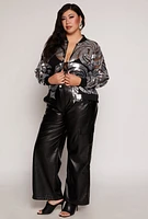 Womens Plus Size Sequin Patterned Mesh Jacket, Grey, Size 3X