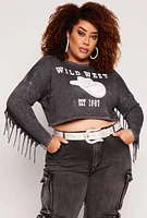 Womens Plus Wild West Fringe Crop Top, 2X