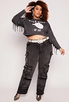 Womens Plus Wild West Fringe Crop Top, 2X