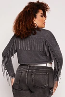 Womens Plus Wild West Fringe Crop Top, 2X