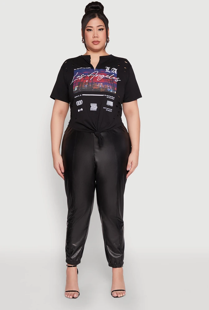 Womens Plus Size Los Angeles Slashed Graphic Tee, Black, Size 1X