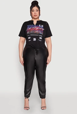 Womens Plus Size Los Angeles Slashed Graphic Tee, Black, Size 1X