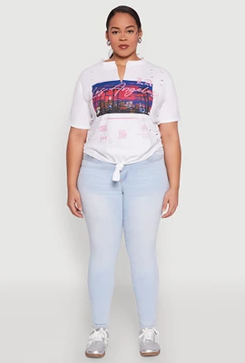 Womens Plus Size Los Angeles Slashed Graphic Tee, White, Size 3X