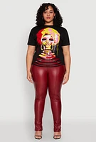 Womens Plus Size Slashed Graphic Tee, Black, Size 2X
