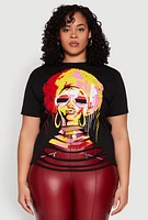 Womens Plus Size Slashed Graphic Tee, Black, Size 2X