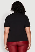 Womens Plus Size Slashed Graphic Tee, Black, Size 2X
