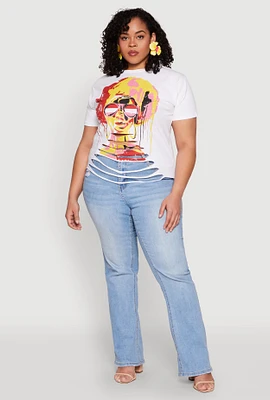 Womens Plus Slashed Graphic Tee, White,