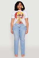 Womens Plus Slashed Graphic Tee, White,