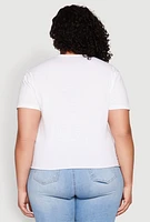 Womens Plus Slashed Graphic Tee, White,