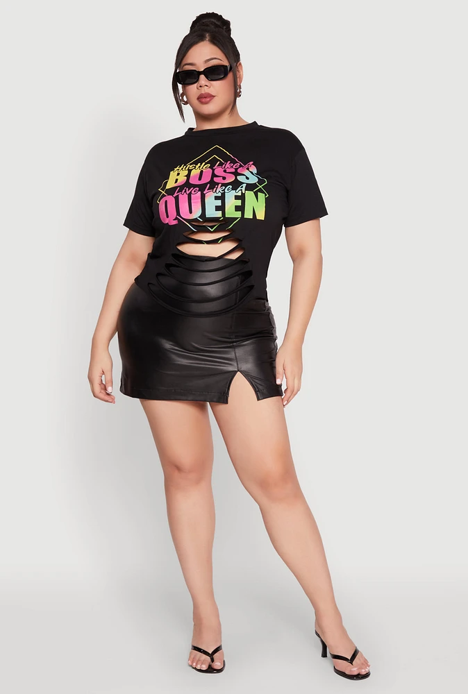 Womens Plus Laser Cut Boss Queen Graphic Tee, 2X