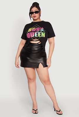 Womens Plus Laser Cut Boss Queen Graphic Tee, 2X