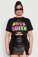 Womens Plus Laser Cut Boss Queen Graphic Tee, 2X