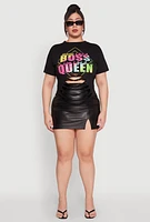 Womens Plus Laser Cut Boss Queen Graphic Tee, 2X
