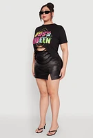 Womens Plus Size Laser Cut Boss Queen Graphic Tee, Black, Size 2X