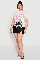 Womens Plus Laser Cut Boss Queen Graphic Tee, White,