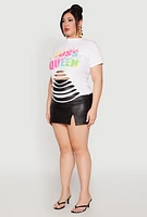 Womens Plus Laser Cut Boss Queen Graphic Tee, White,