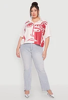 Womens Plus Size Rhinestone Abstract Face Graphic Shirt, White, Size 3X