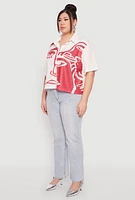 Womens Plus Size Rhinestone Abstract Face Graphic Shirt, White, Size 2X